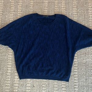 DKNY Women's Navy Crew Neck Short Sleeve Sweater